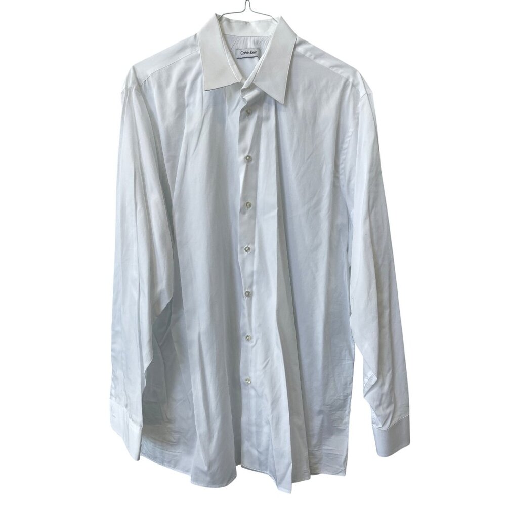 Calvin Klein Dress Shirt Size 17.5 Tall White Classic Fit Button Up Long Sleeve